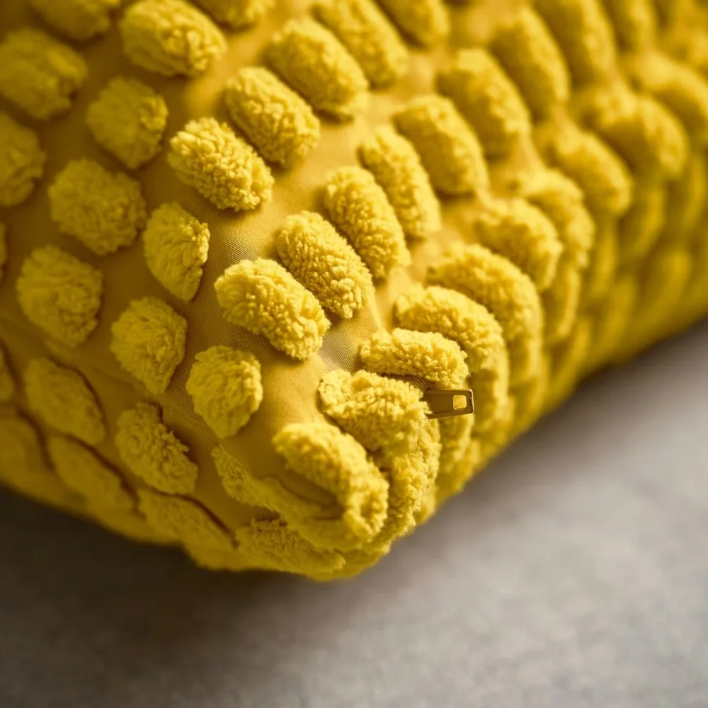 Textured Pom-Pom Throw Cushion Cover - Yellow